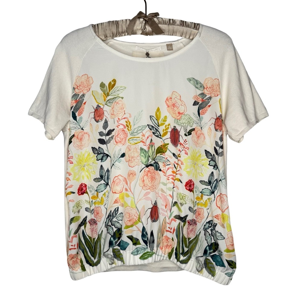 Anthropologie M‎ Floral Blouse Vintage Beetle Blouson Top Cottagecore Nature